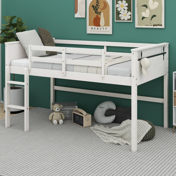 Harriet Bee Jademarie Wood Loft Bed with Hanging Clothes Racks Wayfair